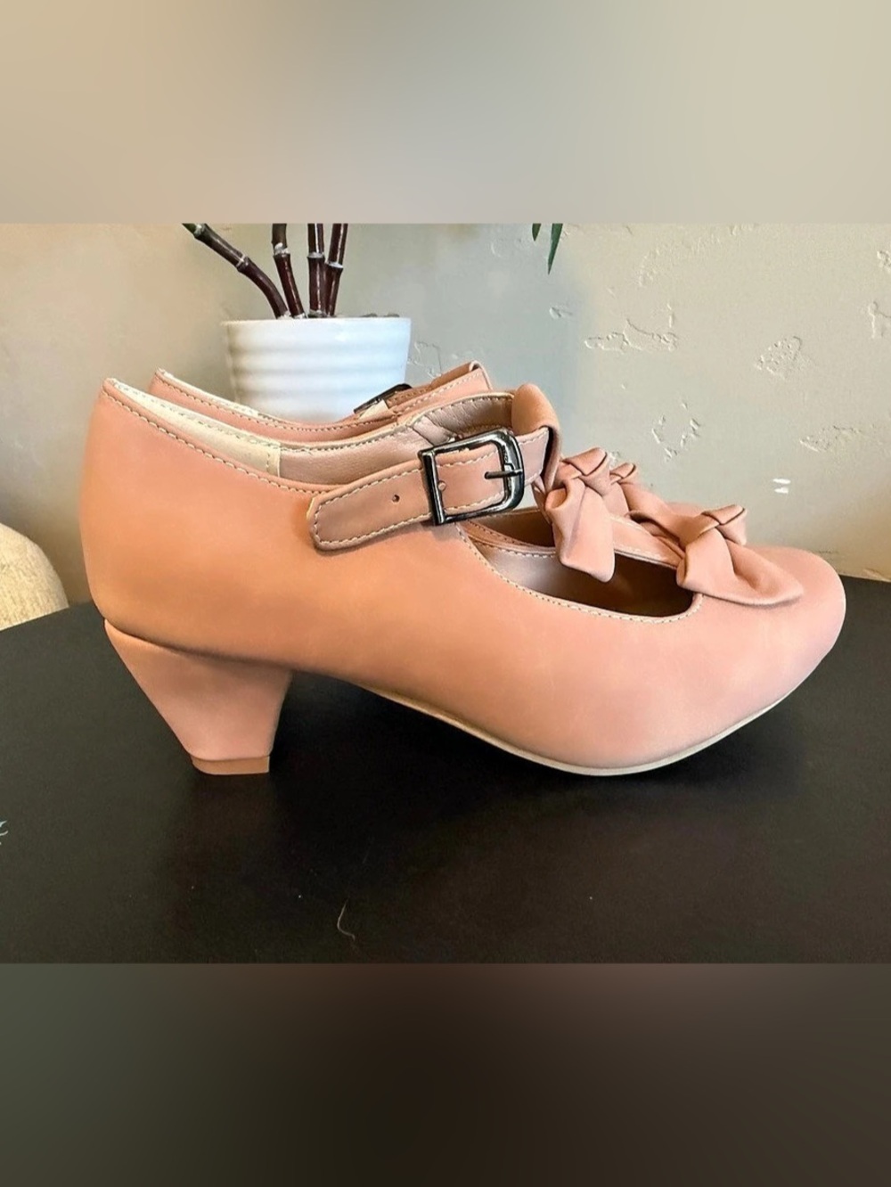 Blush Pink Bow Mary Jane Pumps | EU 39 | Vintage-Inspired Block Heel